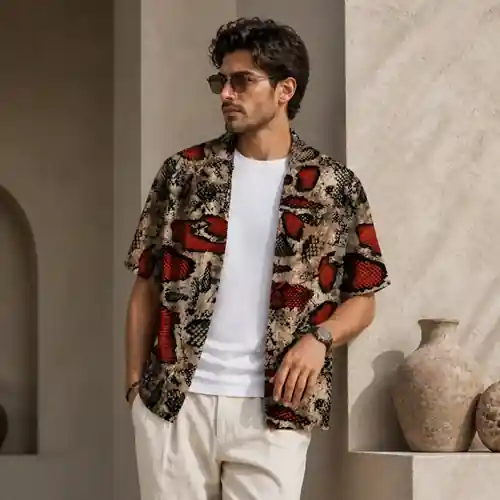 STREET SNAKE TEXTURE PRINTED OVERSIZE SHIRT